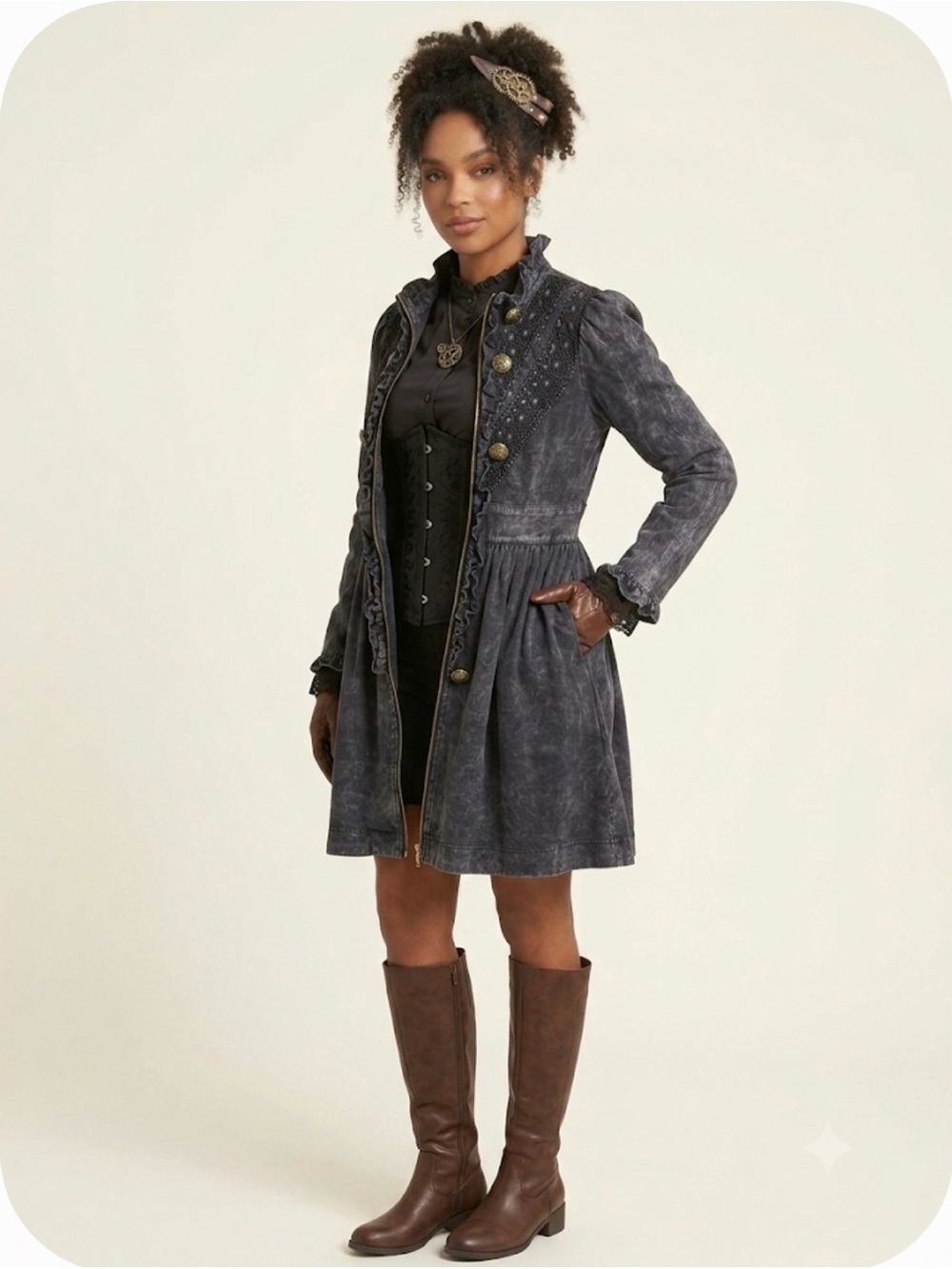 Tough Luv Romantic Gothic Victorian Steam Punk Ruffle Acid Wash Dress Jacket L